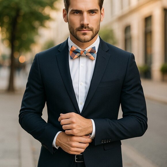 ORIGINAL PENGUIN Madras Plaid Bow Tie Adjustable Mens Suit Preppy Hipster Fall - Picture 11 of 11